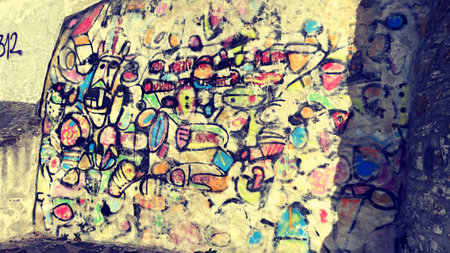 Graffiti on the wall. Street art concept. Abstract background.の写真素材
