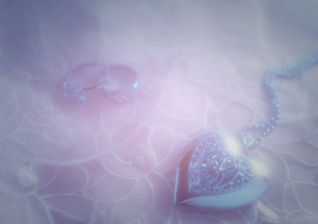 wedding still life with heart and beads, retro tonedの写真素材