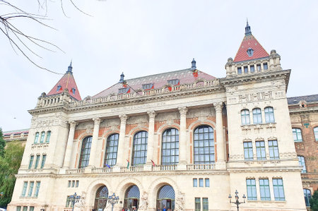 Hungary Budapest 01.01.2024 University of Technology & Economics along Rhine river and Danube riverのeditorial素材