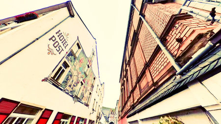 Germany, 1st of Jan 2024 A wooden timber restaurant in Rudesheim Historical old town