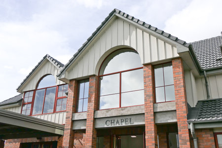 shot of religious Christian or catholic chapel and altar for worshippersの写真素材