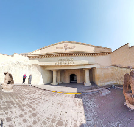 Cappadocia, Turkey, 01.01.2024, guests dining at a Unique restaurant inside a cave at the underground city, Cappadocia, Turkeyの写真素材