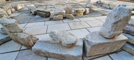 Closeup shot of artifacts found in the caravanserai fortress which was used to protect merchants & animals along the silk road, Cappadocia, Turkeyの写真素材