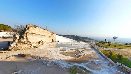 historical Ruins of the ancient city of Hierapolis, Pamukkale, Turkeyの写真素材