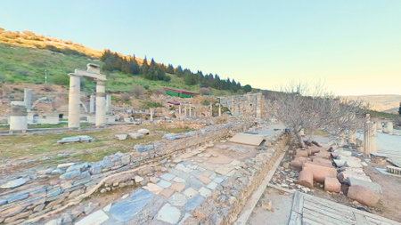 Arcadian street was the main road between the ancient city and the harbour at the Turkey Ephesus Archaeological ruin Siteの写真素材