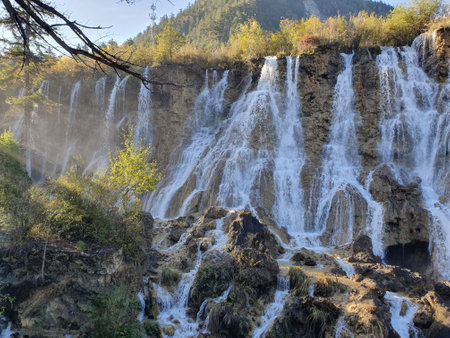 beautiful waterfall in the national park or reserve of China JiuZhai valleyの写真素材
