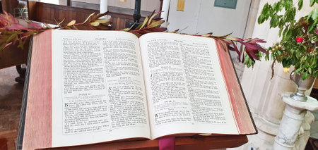 shot of the holy bible in a church chapel for service