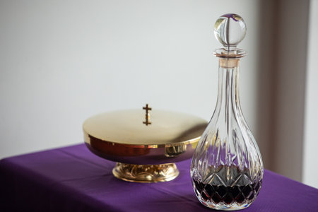 Item with bread and wine for communionの写真素材