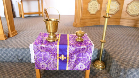 Interior of the Catholic Church, liturgy, altar and candles