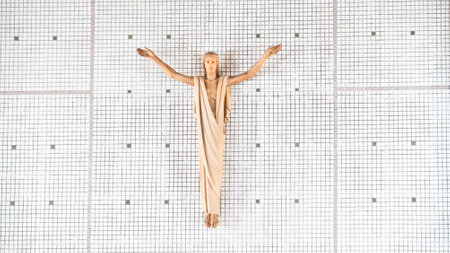 Holy Statue of worship of Jesus in a religious Christian or catholic chapel