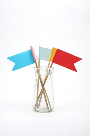 Colorful flags on white backgroundの写真素材