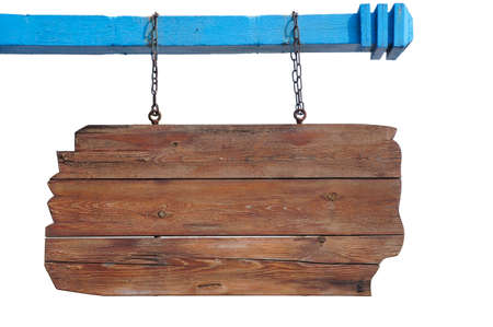 Blank wooden sign isolated on white backgroundの写真素材