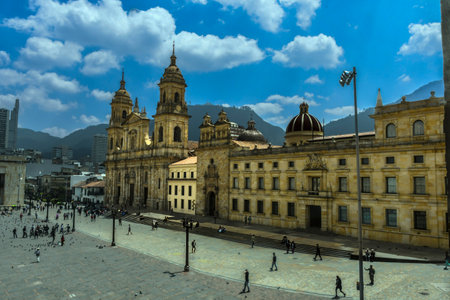 Bolivar Square and Cathedral - Bogota, Colombiaのeditorial素材