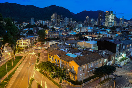 Aerial view of the city of Bogota Colombia at nightのeditorial素材