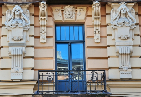 Jugendstil and Art Nouveau on the facade of the building in Rigaのeditorial素材
