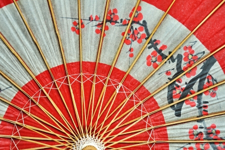 Traditional Japanese umbrella inside viewの写真素材