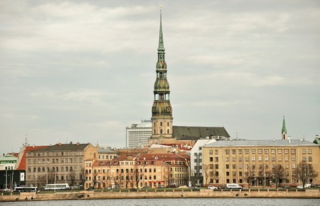 view of the city of Riga over the Daugava Riverの写真素材