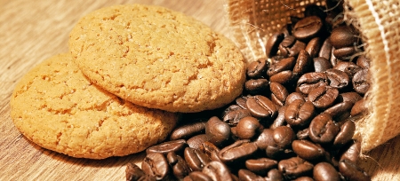 biscuits and coffee beans in a bag