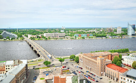 top view of the city of Riga and the River Daugavaのeditorial素材