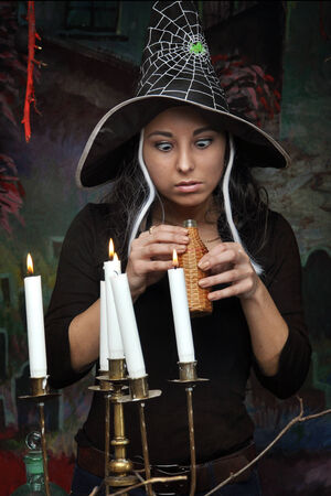 young girl on Halloween conjuresの写真素材