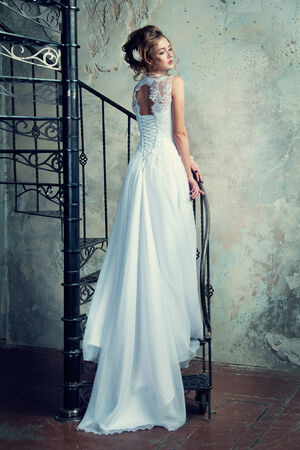 beautiful young girl in a wedding dressの写真素材