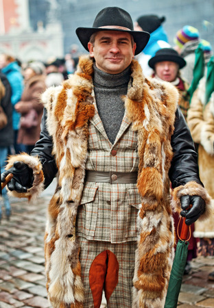 RIGA, LATVIA - January 4: book character Conan Doyle's birthday January 4, 2014 Sherlock Holmes on the streets of Riga, Latviaのeditorial素材