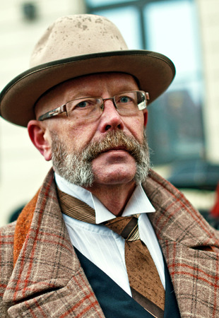 RIGA, LATVIA - January 4: book character Conan Doyle's birthday January 4, 2014 Sherlock Holmes on the streets of Riga, Latviaのeditorial素材