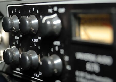 Audio effects processors in a rack. Sound Recording Equipment (Media Equipment). Recording studio.の写真素材