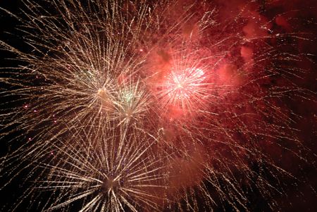 Beautiful fireworks on black sky. Colorful fireworks. Great for Independence Day, New Years Eve or...