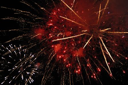 Beautiful fireworks on black sky. Colorful fireworks. Great for Independence Day, New Years Eve or any other celebration.の写真素材