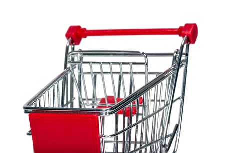 Empty shopping cart isolated on white backgroundの写真素材