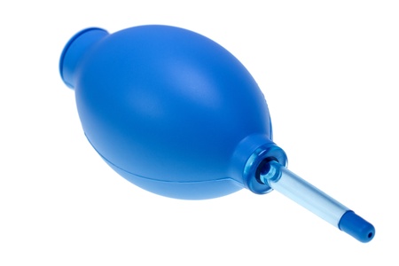 Blue rubber air blower pump dust cleaner isolated on white backgroundの写真素材