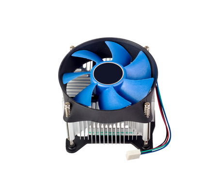 Close-up shot of computer CPU cooler isolated on a white backgroundの写真素材