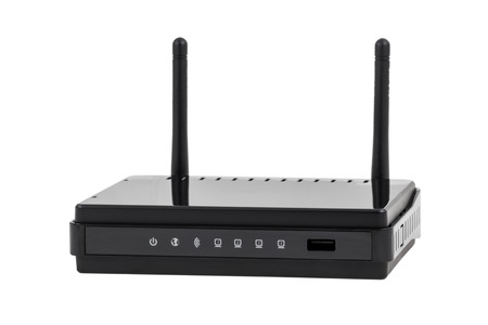 Electronic collection - black wireless internet network wi-fi router isolated on white background