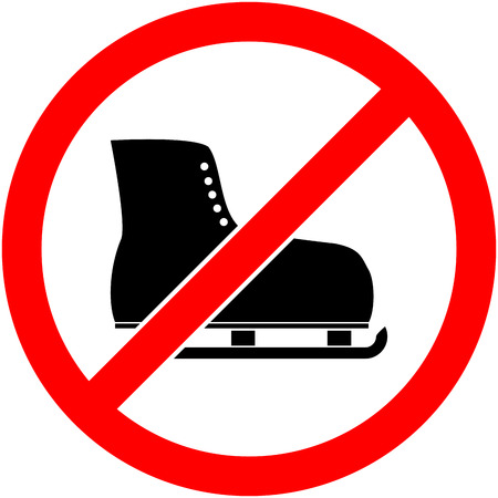No ice skate, ice-skate, ice-skating and skating prohibited symbol. Sign indicating the prohibition or rule. Warning and forbidden. Flat design. Vector illustration. Easy to use and edit. .のイラスト素材