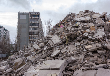 Demolition of buildings in urban environments. House in ruins.の写真素材