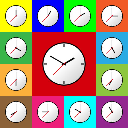 Set clock icon, Vector illustration, flat design. Easy to use and edit. EPS10. Multi color background.のイラスト素材