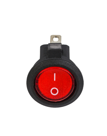 Red electrical power switch, electronic component, isolated on white background