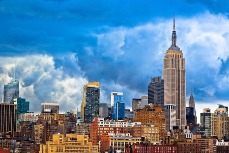 New York City skyline on cloudy day  View of Empire State building and Chrysler building のeditorial素材