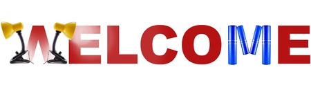 Red WELCOME banner with elements used as letters.の写真素材