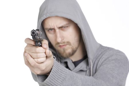Young Guy With Gun Pointed inの写真素材