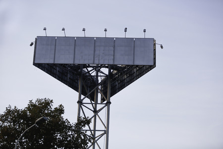 Big triangle reflector construction at stadium.の写真素材