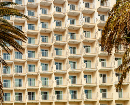 Front of a closed hotel on the island of Mallorca. Image of the tourist low seasonのeditorial素材