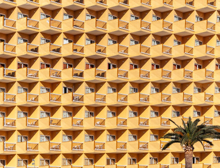Front of a closed hotel on the island of Mallorca. Image of the tourist low seasonのeditorial素材
