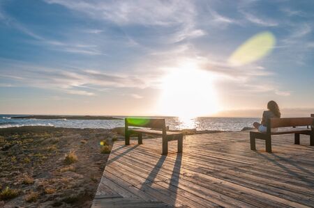 Sunset in the Colonia de Sant Jordi against the light. Island of Mallorca, Spainの写真素材