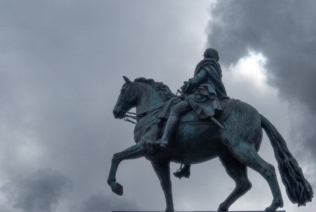 Madrid, Spain; April 2010: bronze statue of a Charles III on horseback. Puerta del Sol, Madrid,...
