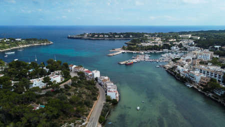 Aerial view of the village of Portopetro, island of Mallorca, Balearic Islands, Spainの写真素材