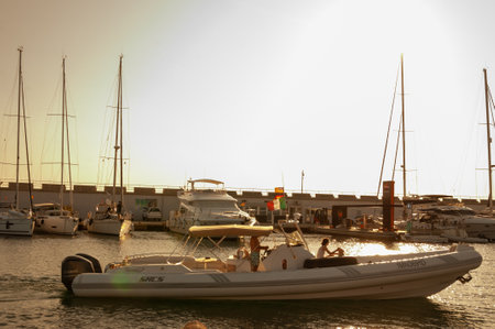 Sa Rapita, Balearic Islands / Spain; 05/03/2020: General view of a small recreational port on a sunny day in Cala Bona, Mallorca island, Spainのeditorial素材