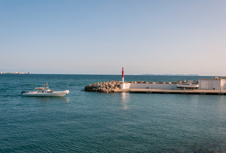 Sa Rapita, Balearic Islands / Spain; 05/03/2020: General view of a small recreational port on a sunny day in Cala Bona, Mallorca island, Spainのeditorial素材
