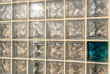 Close-up of glass blocks on the exterior wall of a building